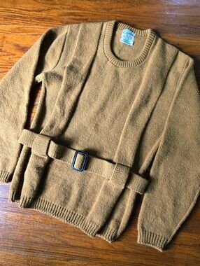 Vintage 60s Retro Gold Wool Blend Sweater Medium Belted Rob Roy Mid Century Mod
